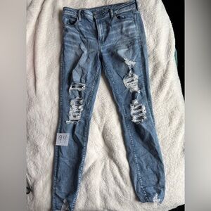American Eagle Size 14 X-Long Distressed Skinny Jeans Super Stretch Blue